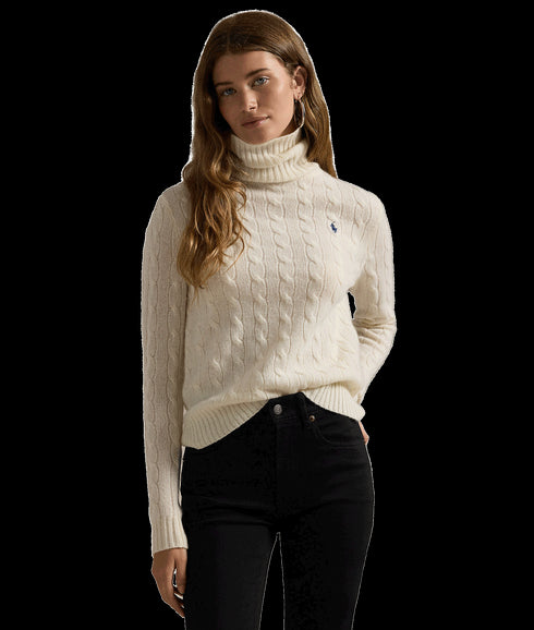 Wool-cashmere Cable Turtleneck Sweater - Cream