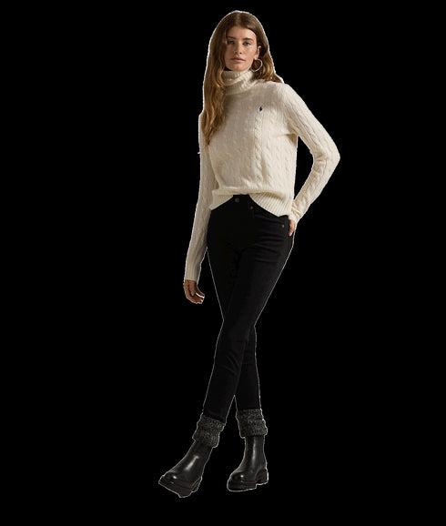 Wool-cashmere Cable Turtleneck Sweater - Cream