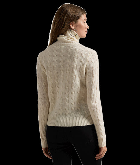 Wool-cashmere Cable Turtleneck Sweater - Cream