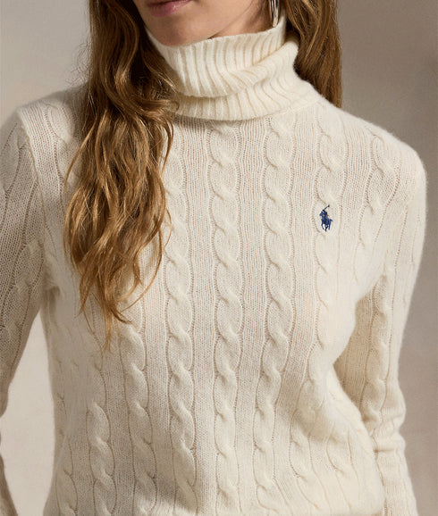 Wool-cashmere Cable Turtleneck Sweater - Cream