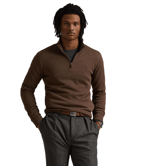 Double-knit Mesh Quarter-zip Pullover - Brown