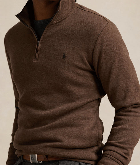 Double-knit Mesh Quarter-zip Pullover - Brown