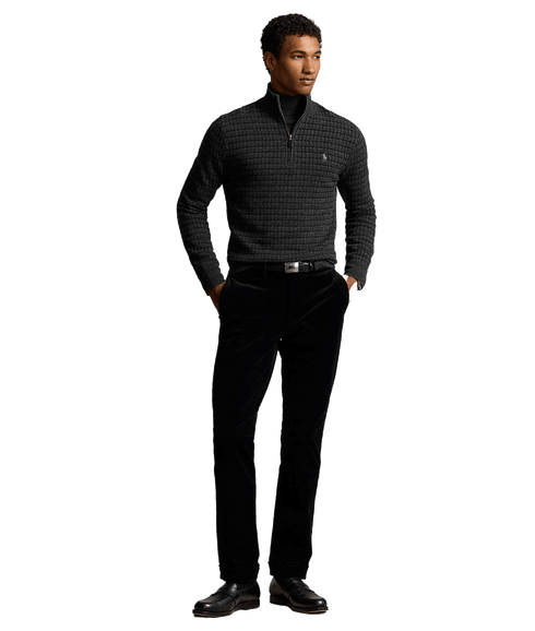 Plaid Wool Quarter-zip Sweater - Grey