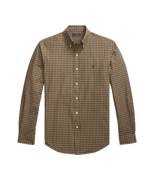Custom Fit Plaid Stretch Poplin Shirt - Green