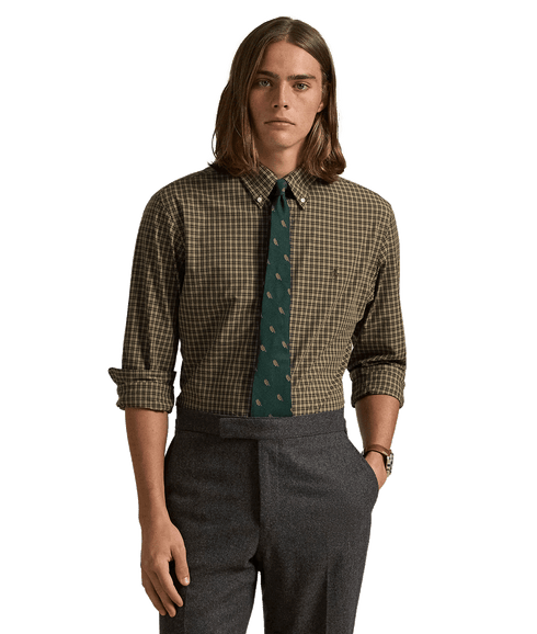 Custom Fit Plaid Stretch Poplin Shirt - Green