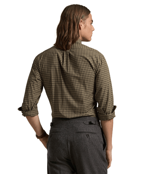 Custom Fit Plaid Stretch Poplin Shirt - Green
