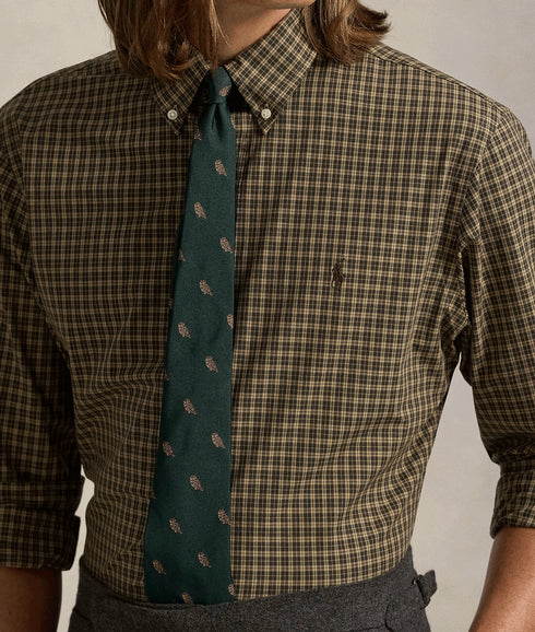 Custom Fit Plaid Stretch Poplin Shirt - Green