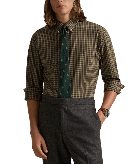 Custom Fit Plaid Stretch Poplin Shirt - Green