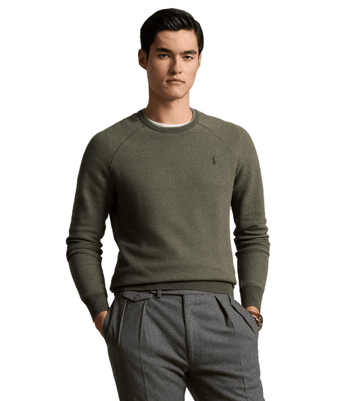 Textured Cotton Crewneck Sweater - Green