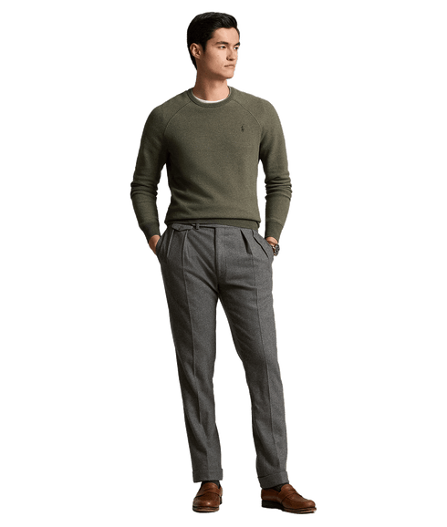 Textured Cotton Crewneck Sweater - Green