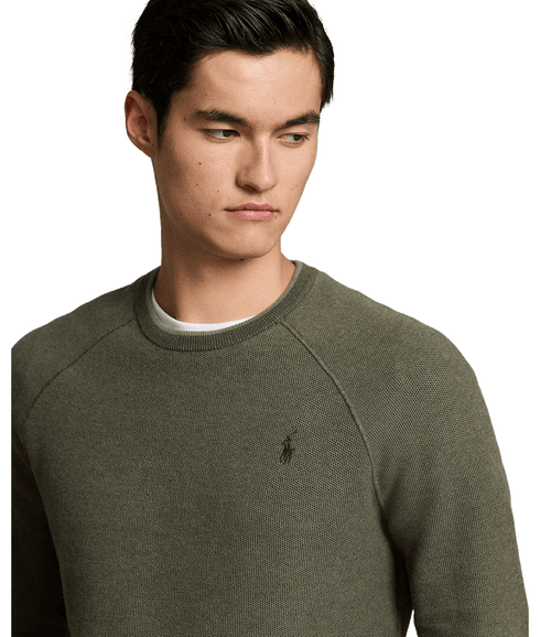 Textured Cotton Crewneck Sweater - Green
