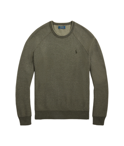 Textured Cotton Crewneck Sweater - Green