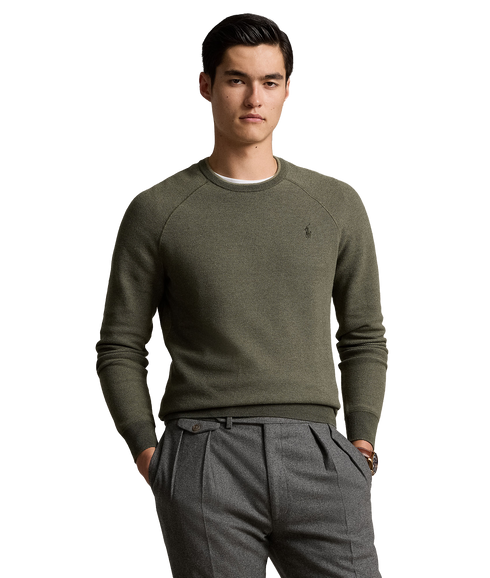 Textured Cotton Crewneck Sweater - Green