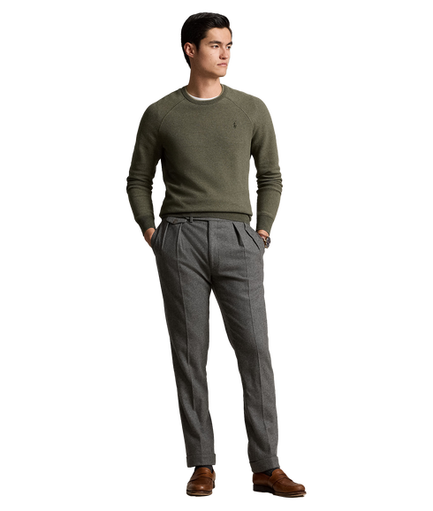 Textured Cotton Crewneck Sweater - Green