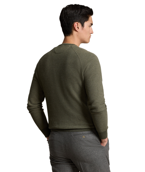 Textured Cotton Crewneck Sweater - Green