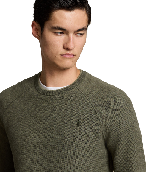 Textured Cotton Crewneck Sweater - Green