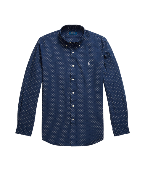 Custom Fit Dot Stretch Poplin Shirt - Navy