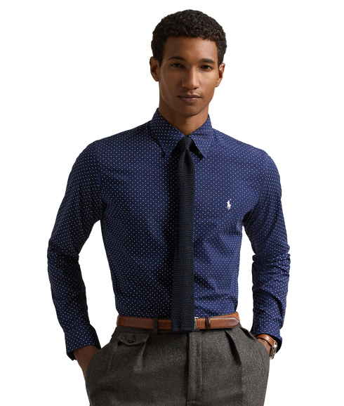 Custom Fit Dot Stretch Poplin Shirt - Navy