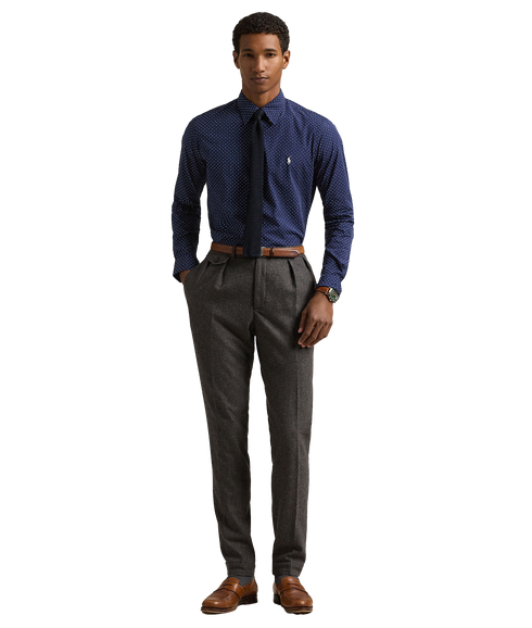 Custom Fit Dot Stretch Poplin Shirt - Navy