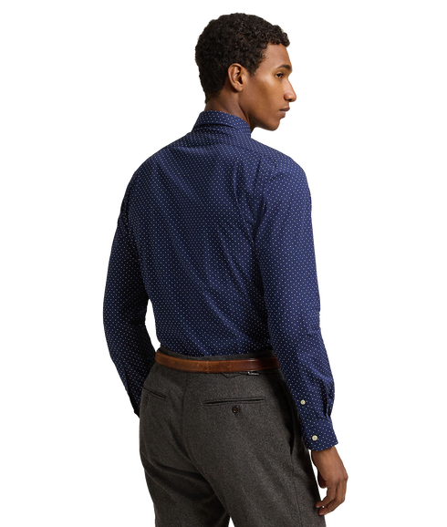 Custom Fit Dot Stretch Poplin Shirt - Navy