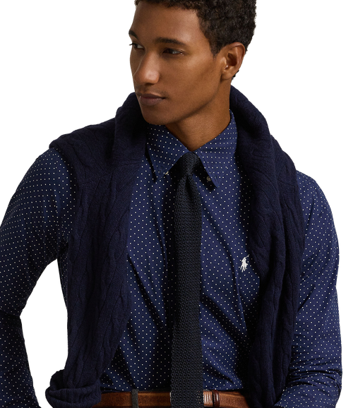 Custom Fit Dot Stretch Poplin Shirt - Navy