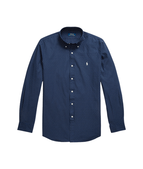 Custom Fit Dot Stretch Poplin Shirt - Blue
