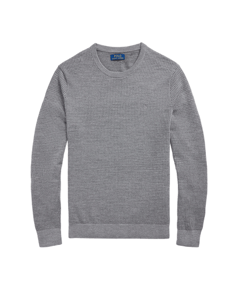 Houndstooth Washable Wool Sweater - Grey
