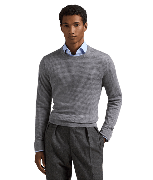 Houndstooth Washable Wool Sweater - Grey