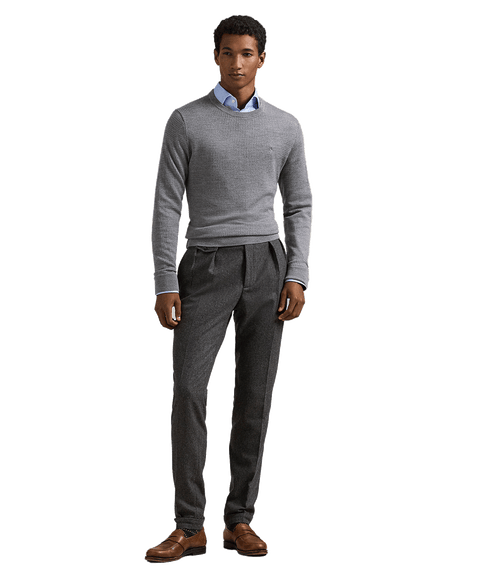Houndstooth Washable Wool Sweater - Grey