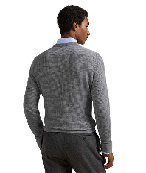 Houndstooth Washable Wool Sweater - Grey