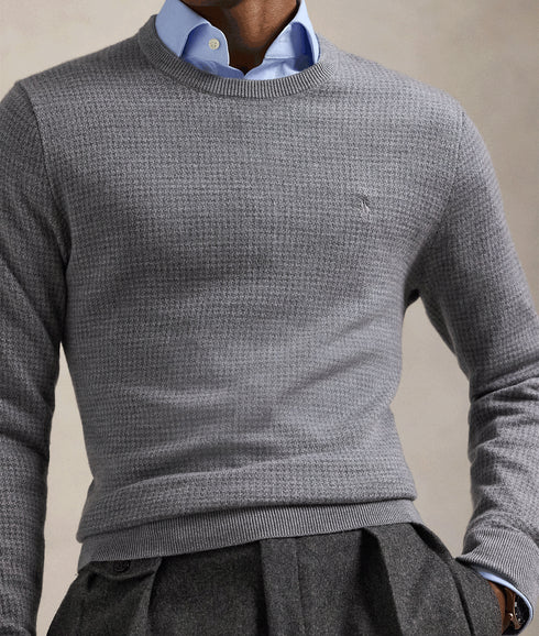 Houndstooth Washable Wool Sweater - Grey