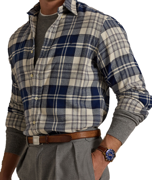 Custom Fit Plaid Brushed Flannel Shirt - Multi