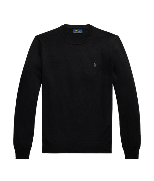 Slim Fit Washable Wool Crewneck Sweater - Black