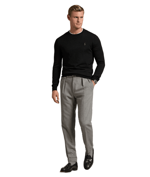 Slim Fit Washable Wool Crewneck Sweater - Black