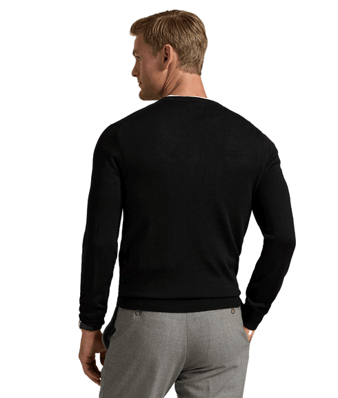 Slim Fit Washable Wool Crewneck Sweater - Black