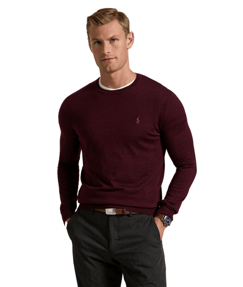 Slim Fit Washable Wool Crewneck Sweater - Red