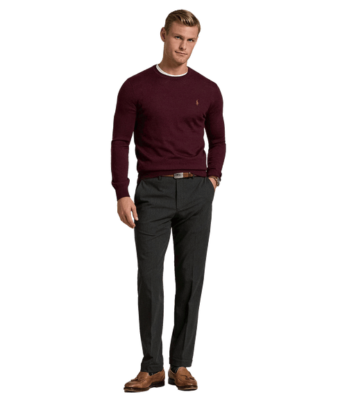Slim Fit Washable Wool Crewneck Sweater - Red