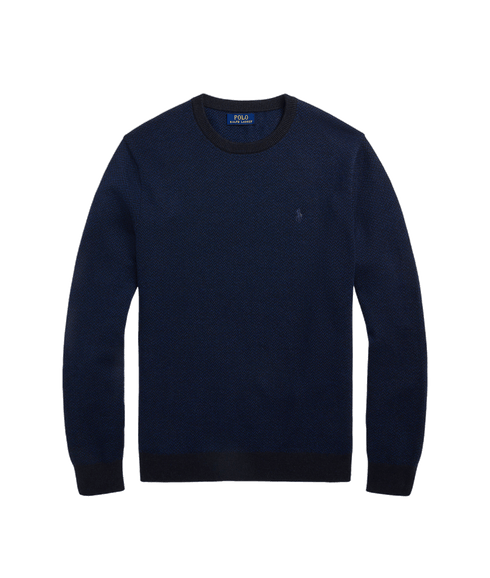 Herringbone-knit Washable Wool Sweater - Navy