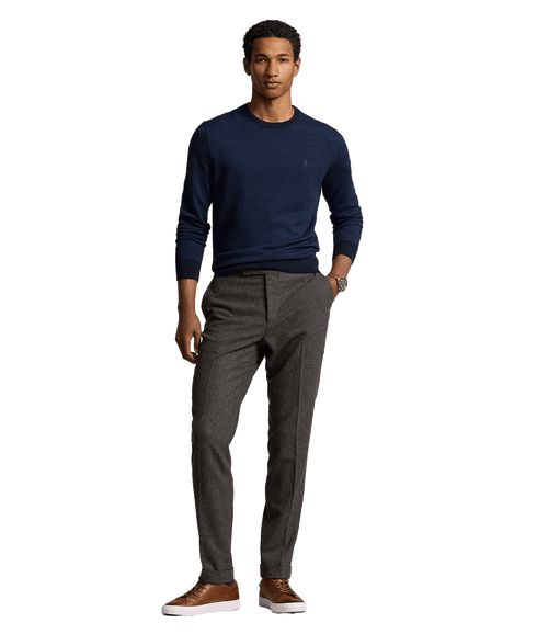 Herringbone-knit Washable Wool Sweater - Navy