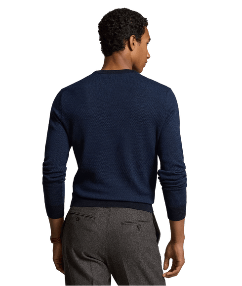 Herringbone-knit Washable Wool Sweater - Navy