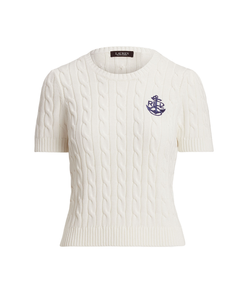 Cable-Knit Cotton Short-Sleeve Sweater - Cream