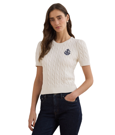 Cable-Knit Cotton Short-Sleeve Sweater - Cream