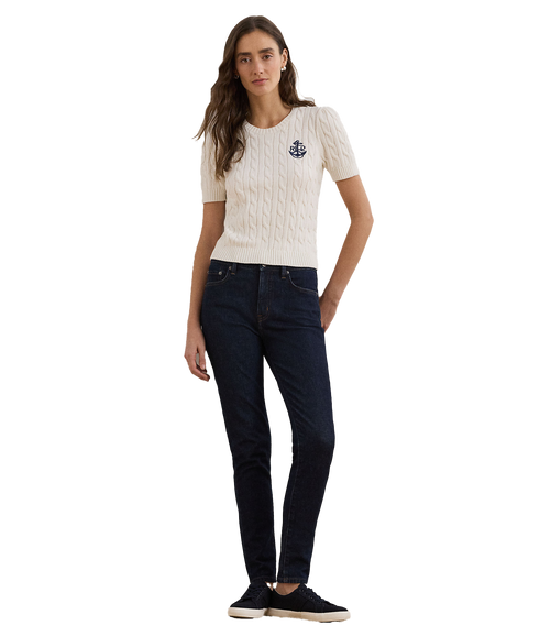 Cable-Knit Cotton Short-Sleeve Sweater - Cream