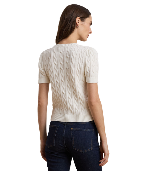 Cable-Knit Cotton Short-Sleeve Sweater - Cream
