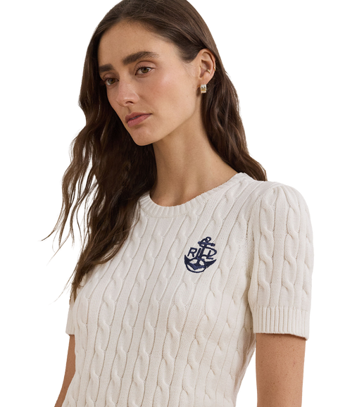 Cable-Knit Cotton Short-Sleeve Sweater - Cream