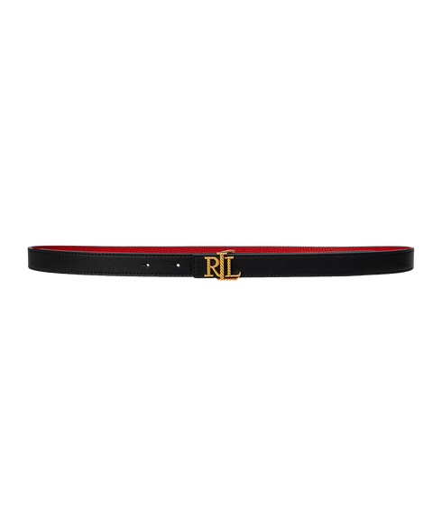 Logo Reversible Embossed Skinny Belt - Black