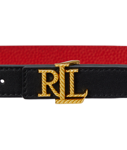 Logo Reversible Embossed Skinny Belt - Black
