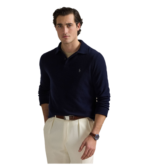 Wool-Cotton Crewneck Sweater - Navy