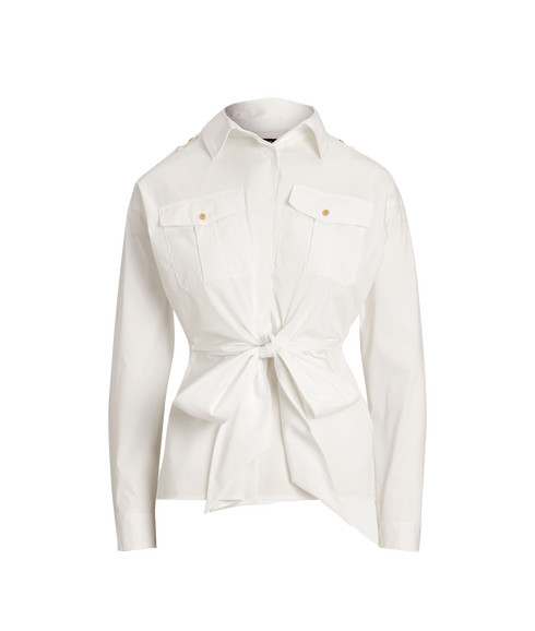 Tie-Front Cotton-Blend Shirt - White