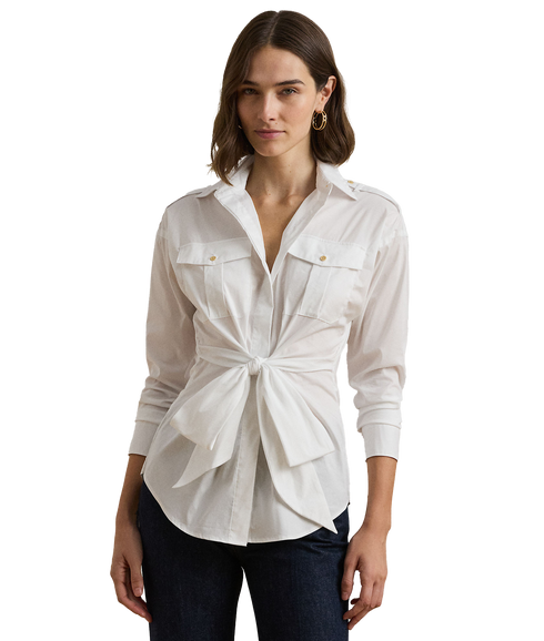 Tie-Front Cotton-Blend Shirt - White